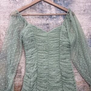 Y2K Hautedetemonde Ruched‎ Mini Dress Small Sheer Polka Dot Coquette Cottagecore